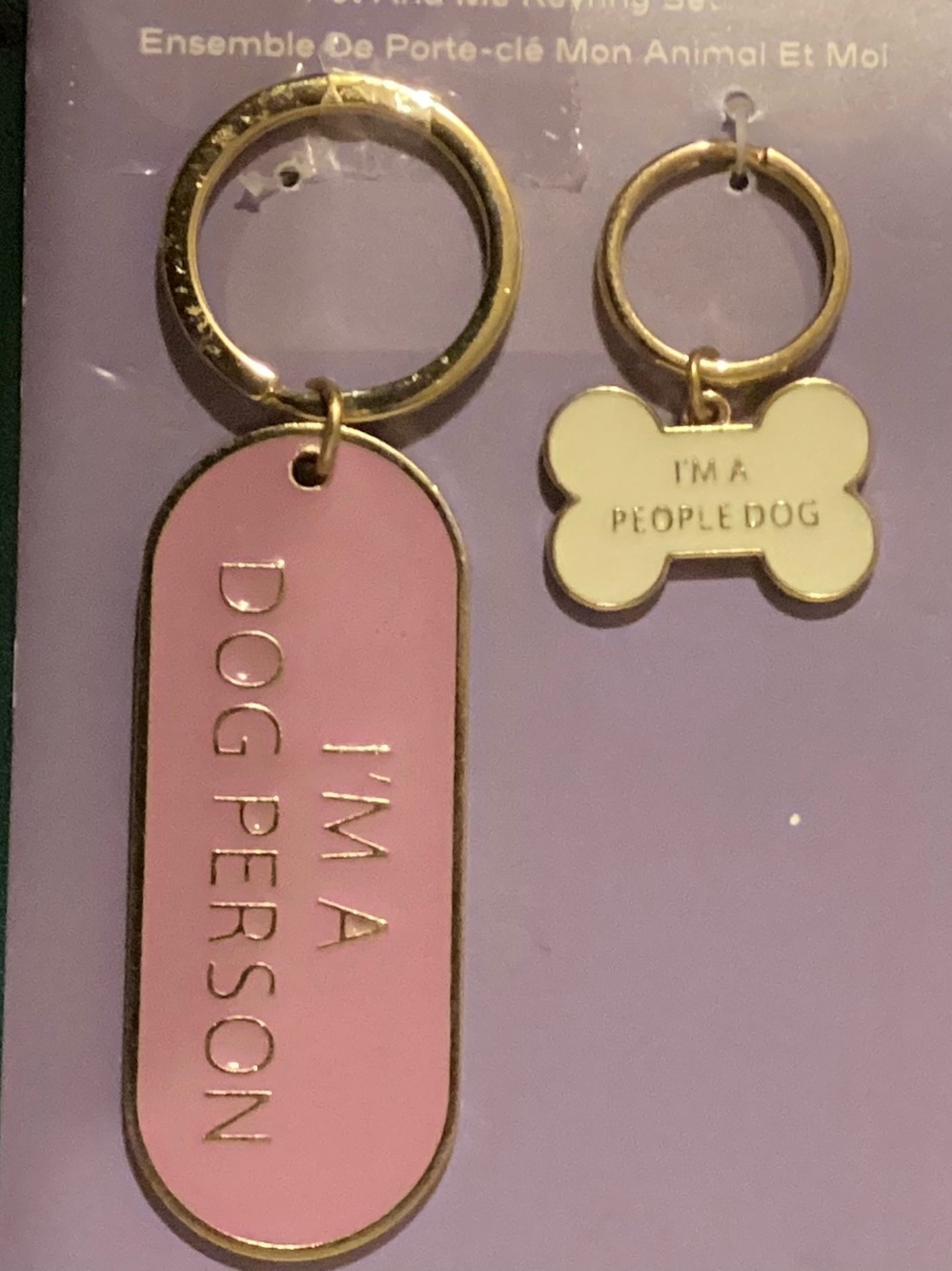 Dog Person Pink Keyring and I’m a people person dog tag- Gold Tri